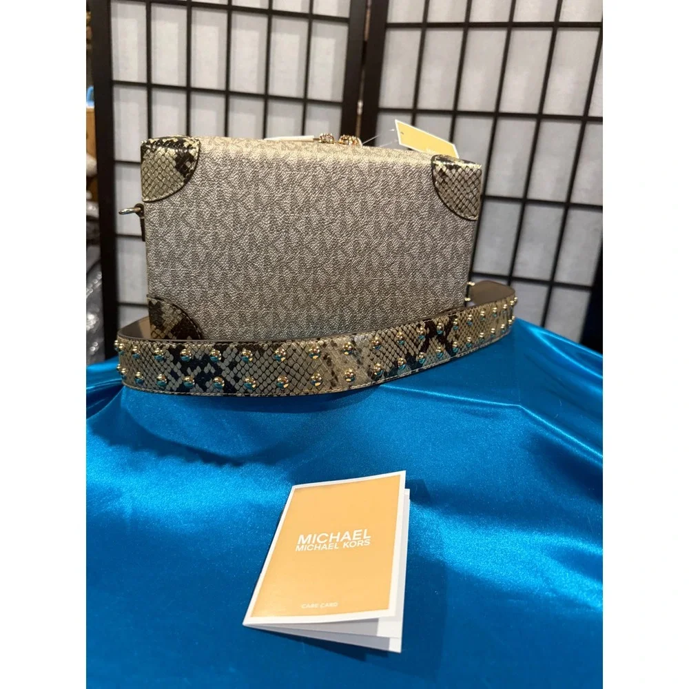 Michael Kors Metallic Signature Studded Snake-Trim Crossbody Bag NWT